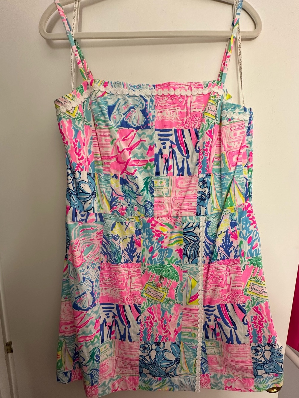 Lilly Pulitzer Womens Patchwork Print Romper — Pink, Blue & Green